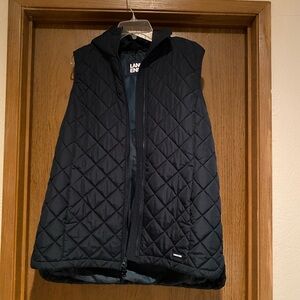 Lands End long dark green with hood puffer vest size L